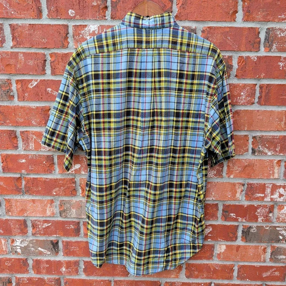 Ralph Lauren Blake Shirt Mens Large Blue Yellow Plaid Short Sleeve Button Down